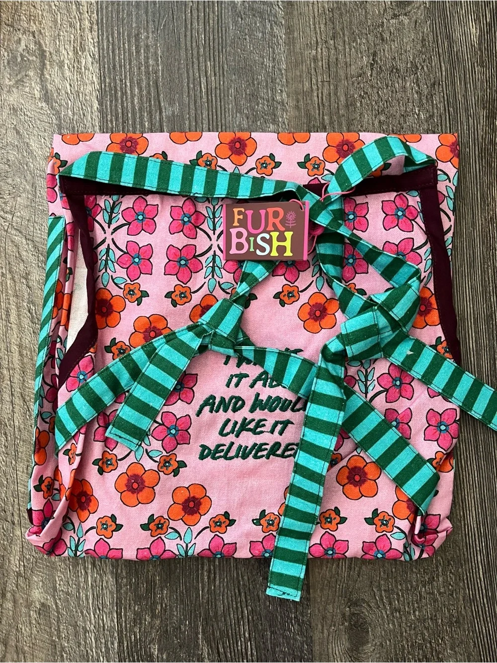 Furbish Studio Cheeky Apron. Whimsical bright, stripes, flowers prints! New!